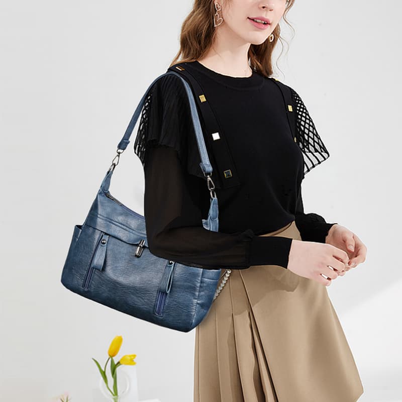 Urban simple soft leather portable shoulder