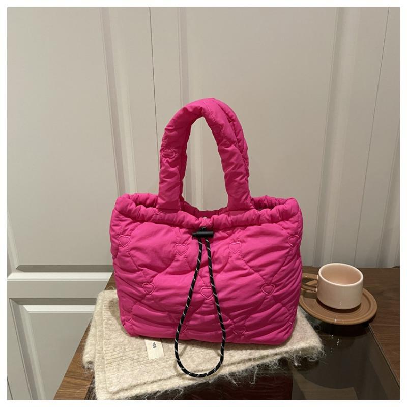 Fashionable Cotton-padded Jacket, Embroidered Single-shoulder Bag, Large-capacity Casual Tote Bag, Pleated Bucket Bag