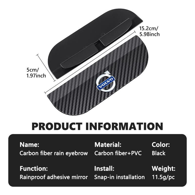 For Volvo 2pcs Car Rearview Mirror Rain Eyebrow Snap on Rain Blocking Cover V50 S60 XC60 S40 XC40 XC90 V70 XC70 C30 V40 V60