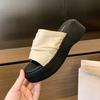 Comfort Version~ Thick Bottom Heightening Pleated Slippers Women's 2025 New Korean Version Versatile Flat Bottom One Word Cool Like Summer Outer Wear