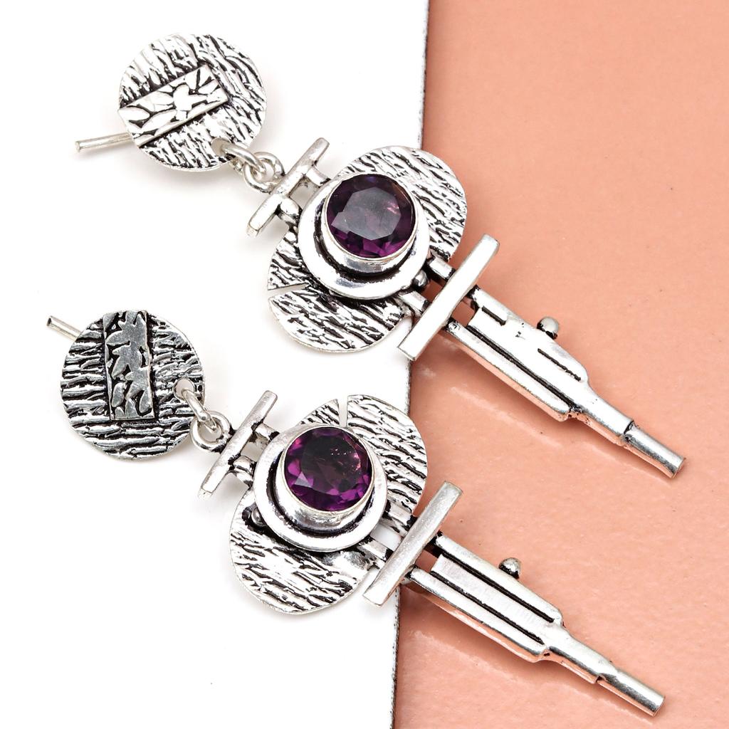 925 Silber Amethyst Sterling Edelstein Ohrring Schmuck handgemachte Ohrringe lila