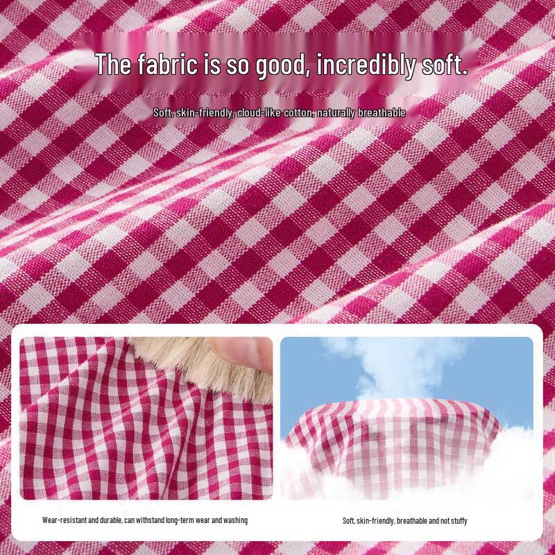 KuWaMi Girls' Spring Plaid Embroidered Doll Collar Blouse