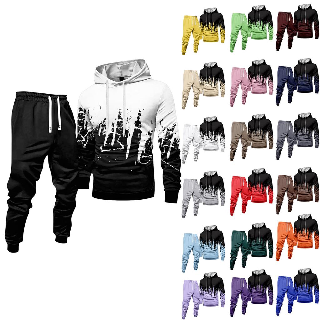 Herren Colorblock Kapuzensweatshirt und Sweatpants Lässiger Sportanzug