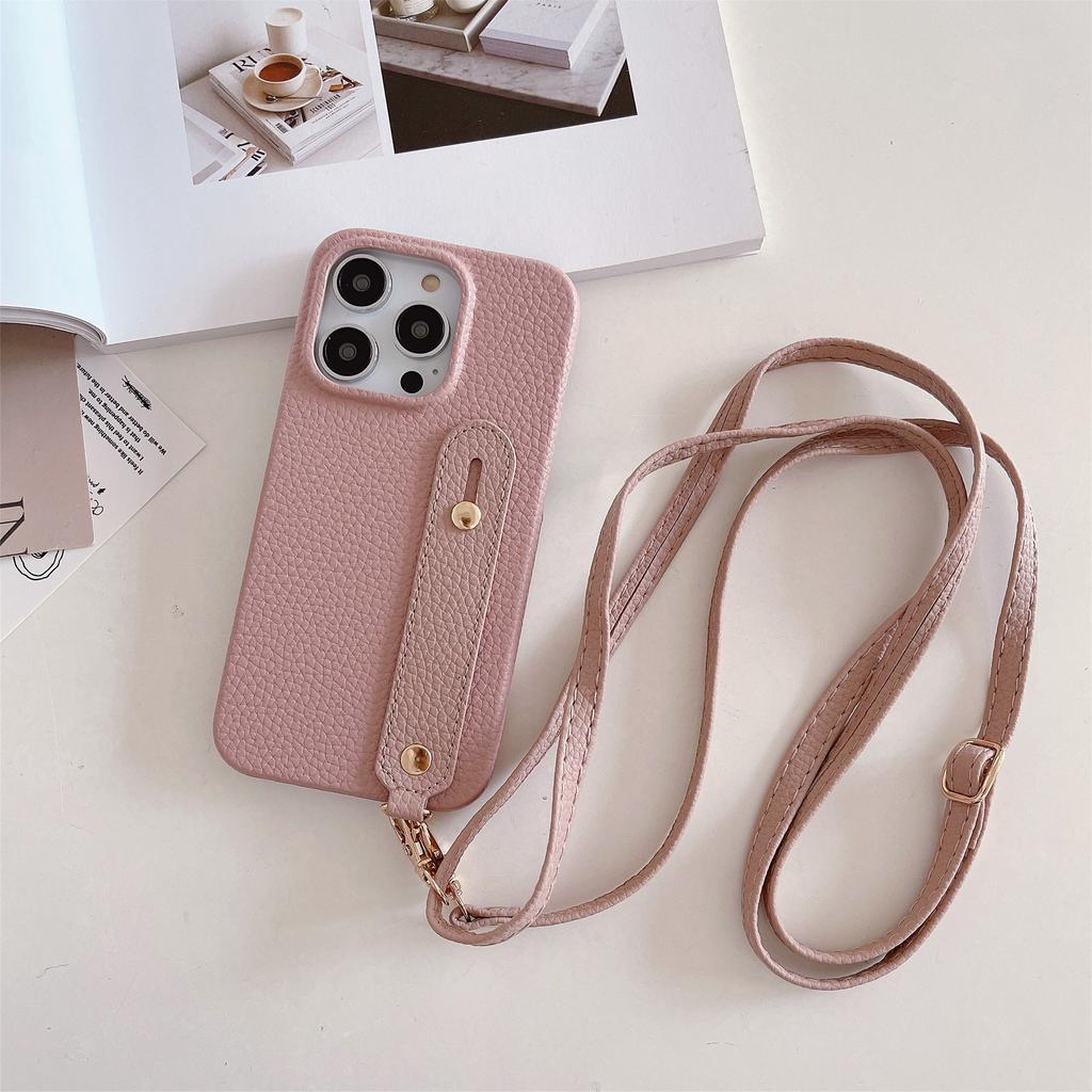 Crossbody Litchi Leather Finger Clasp Case for iPhone 15 Pro Max 12 11 14 Plus 13 Mini 7 8 SE2022 Long Lanyard Slim Cover Fundas