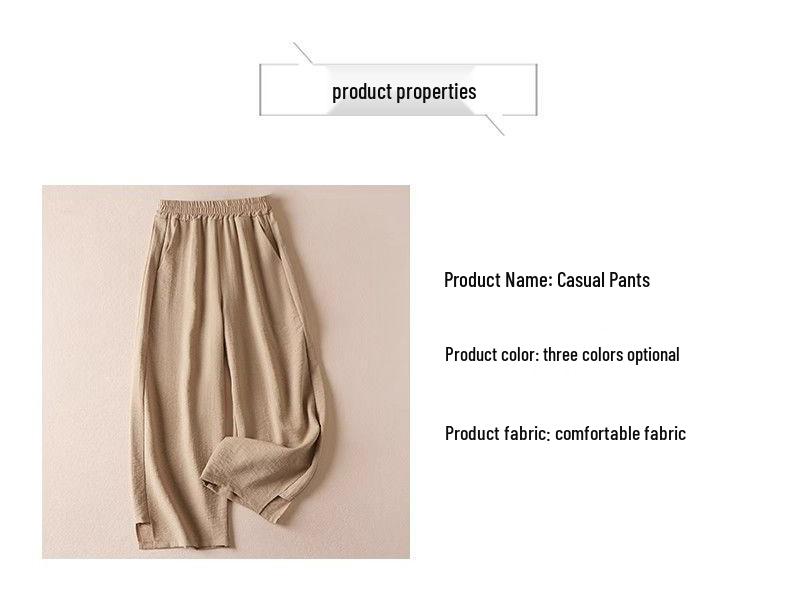 Women's 2026 Summer Ice Silk Wide-Leg Pants - Retro, Plus Size, Nine-Point Length, Solid Color, Thin and Comfortable.