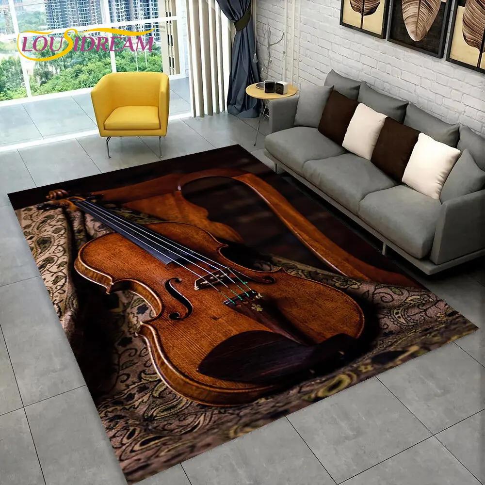 Classical Violin Instrument Music Area Rug,Carpet for Home Living Room Bedroom Sofa Doormat Kitchen Decor,kid Non-slip Floor Mat
