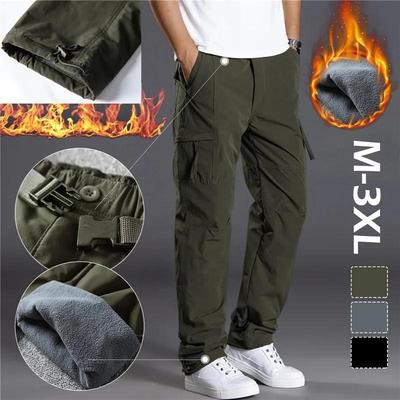 New Cargo Pants Men'S Plush Warm Straight Oversize Clothing Solid Grey Versatile Work Wear Black Joggers Cotton Casual Trousers