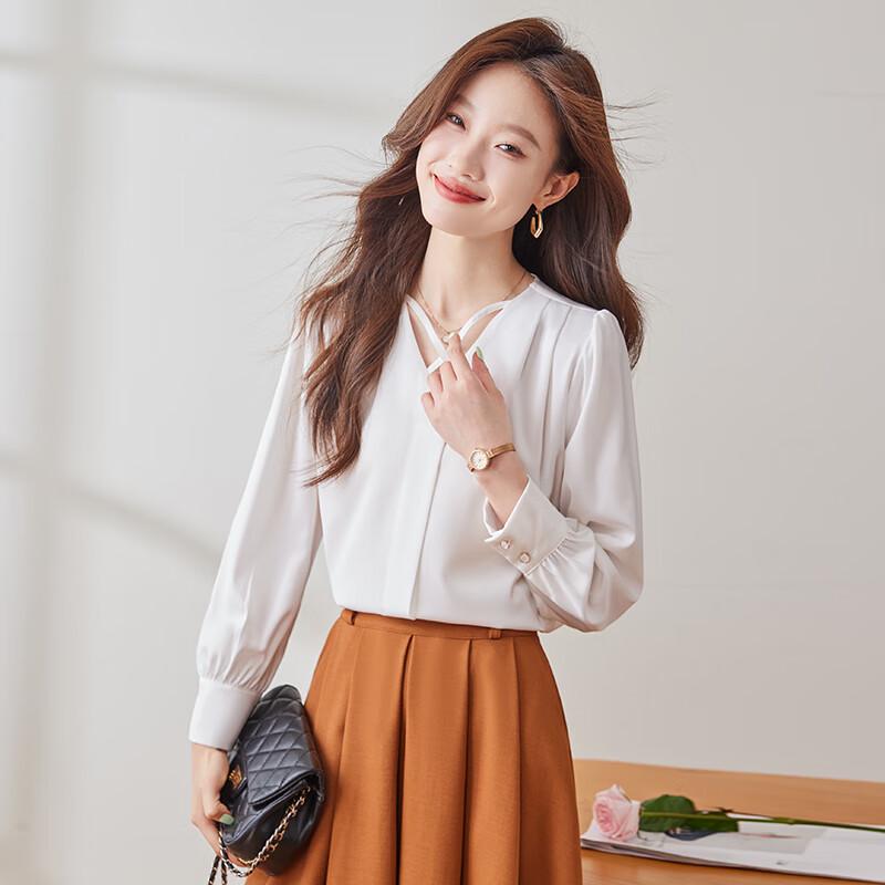 Women s Hollow-Out Design Long Sleeve Commuter Blouse M