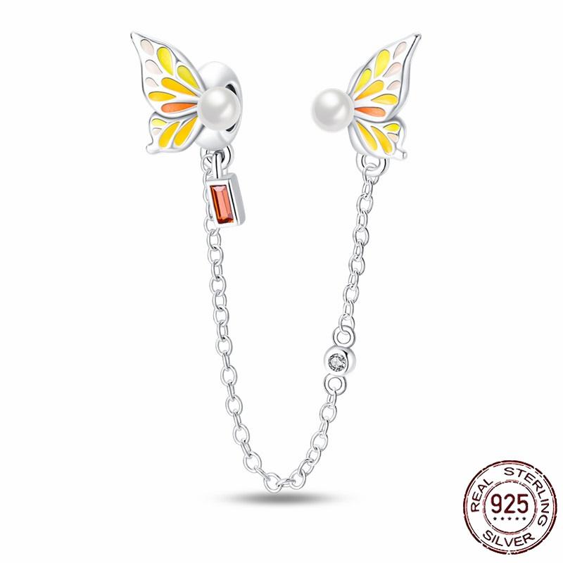 Stříbrný Křišťálový Pavé Bezpečnostní Řetízek Pevný Klip Pramen Přívěsek Vhodný pro Ženy Náramek Stříbrné Šperky Párty Narozeninový Dárek