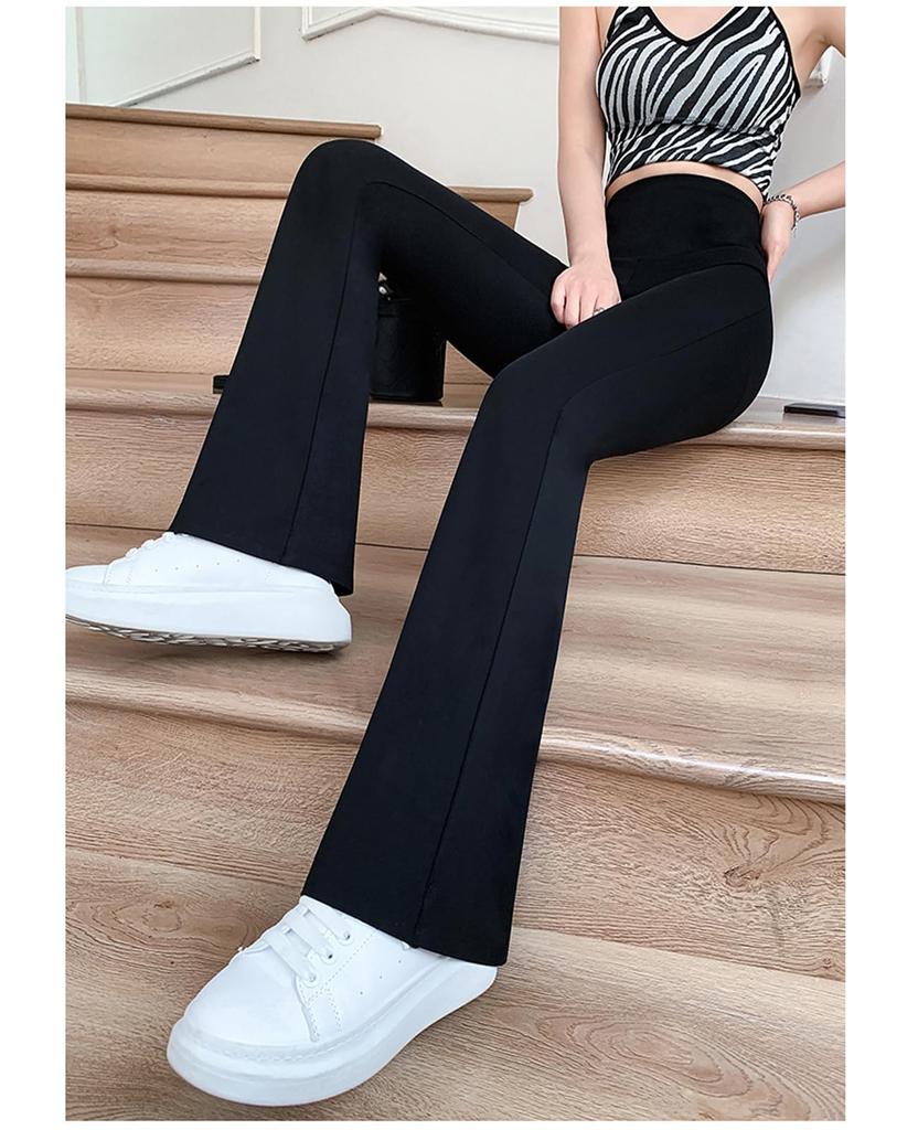 Yuoku Flare Comfortable and Long Pants for Spring and High Relaxed Flare Effect Black for Heights Women's Pants, Stretchy, Autumn, Waist, Versatile,