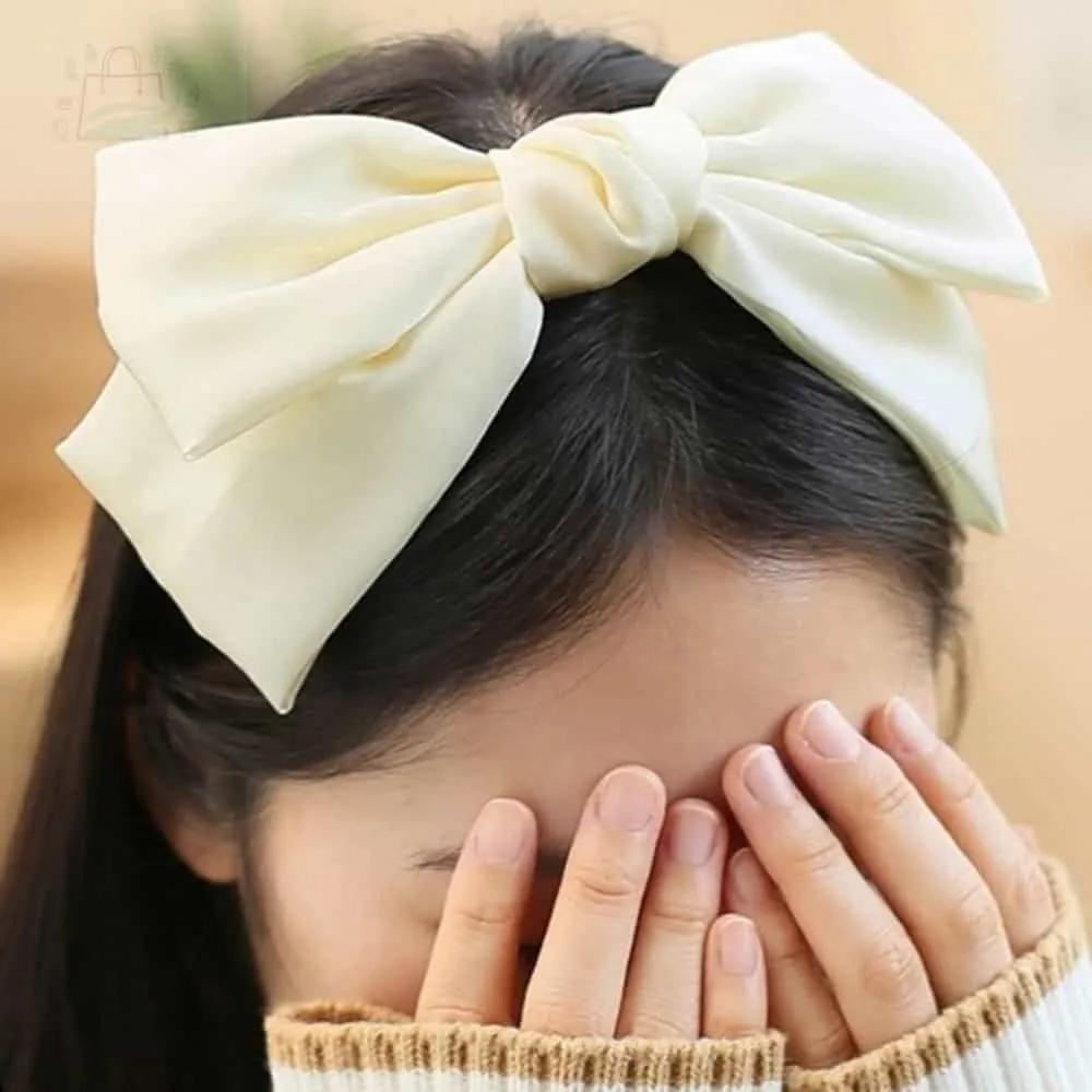 GSTORE Goddess Hairband Lovely Hairband Cute Hairband Adorable Headband Ivory Satin Large Ribbon Hairband