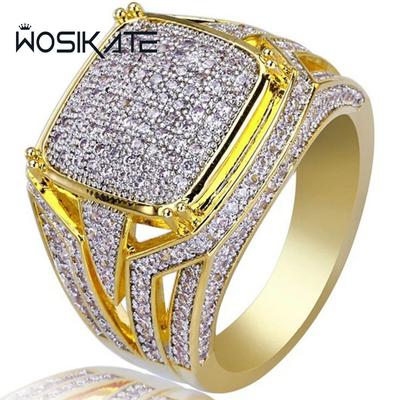 WOSIKATE Luxury 18K Gold-plated Square Ring For Men Fully Inlaid With Zirconia Two-tone Engagement Finger Ring Fashion Jewelry