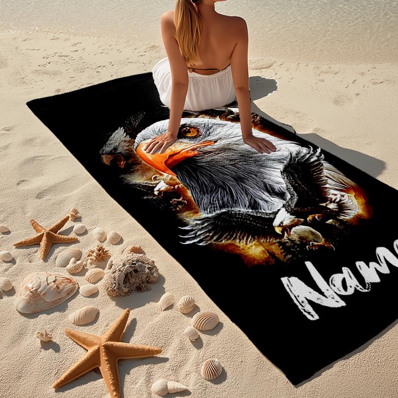 Custom Name Ultra-Soft Beach Towel with Eagle Theme,Ideal for Pool - Camping, Diving - Perfect Travel Essential, Vibrant Beach Towel.