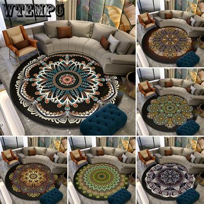 Ethnic Style Non-slip Door Mat Round Living Room Bedroom Decoration Chair Floor Mat Home Decoration Bathroom Carpet