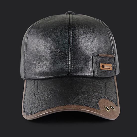 Herbst Winter Baseballkappe Kunstleder Atmungsaktiv Metallösen Color-Blocking Design Vielseitiger Lässiger Stil Baseballkappe