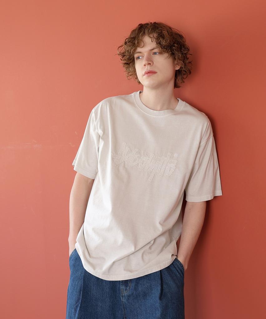 Yosemiti Applique Embroidery Pigment Short Sleeve T-Shirt Cream Yt-306