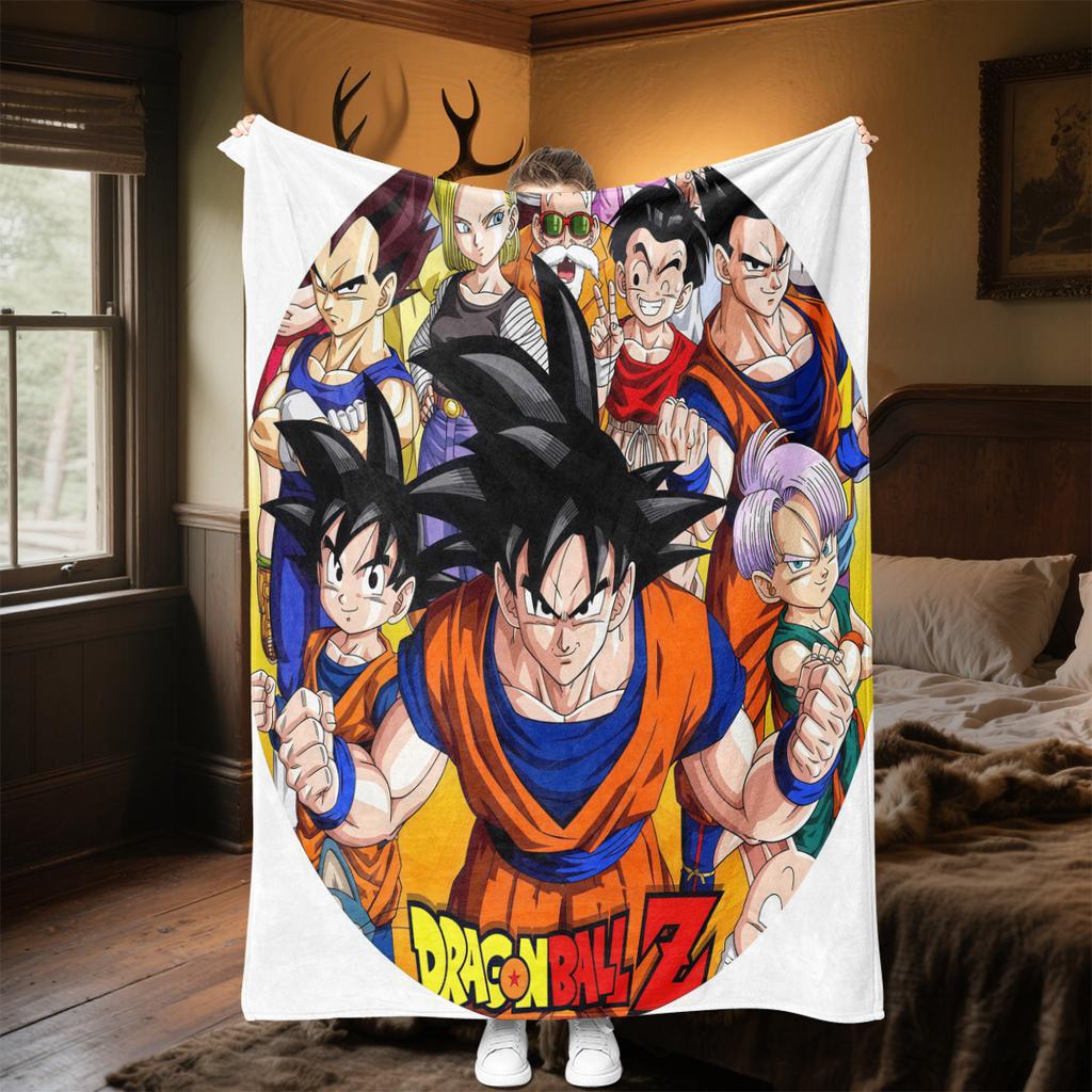 1 ks flanelová deka s potiskem Son Goku, Vysoce kvalitní pro všechna roční období, Domácí dekorace, Teplo a pohodlí, Perfektní jako vánoční dárky