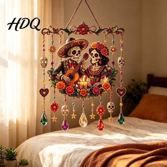 Modern Wind Chimes for Office Holiday Sun Catcher Chime Acrylic Festive Hanging Decor Christmas Elegant Halloween Day of The Dead Glowing