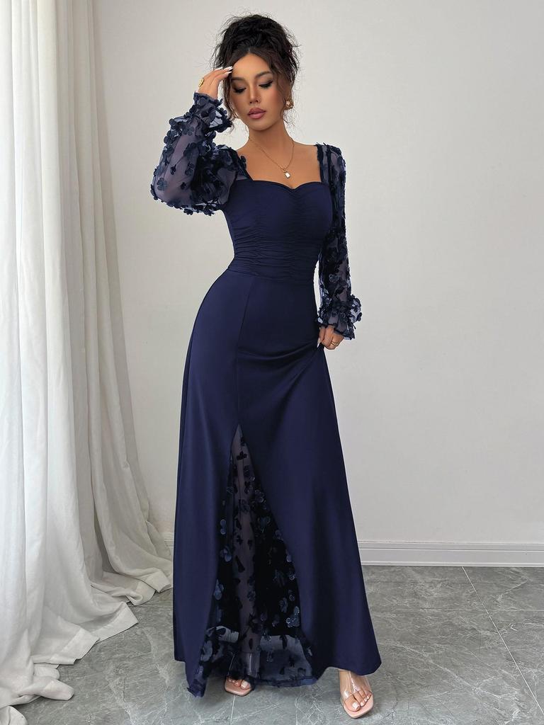 French Retro See-through Long Sleeve Evening Dress (2026)