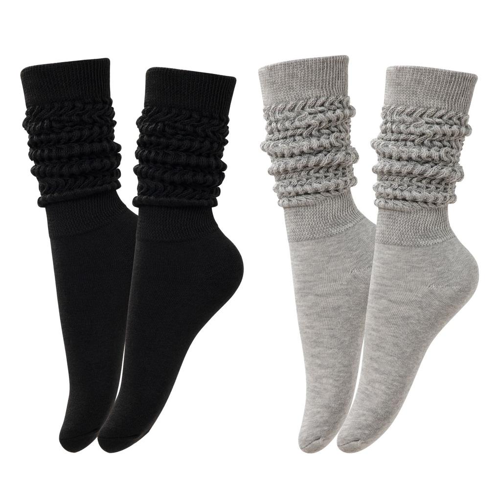 RMSWEETYIL Long Stacked Slouch Scrunch Socks for Women 80s 90s Loose Chunky Cotton Tall Knee High Boot Tube Slouch Socks