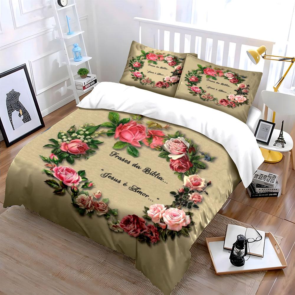 Biblical Floral Set For Home Decor Kid'S And Adults' Bedroom Decor, Exquisite Three-Piece Bedding Set Gift