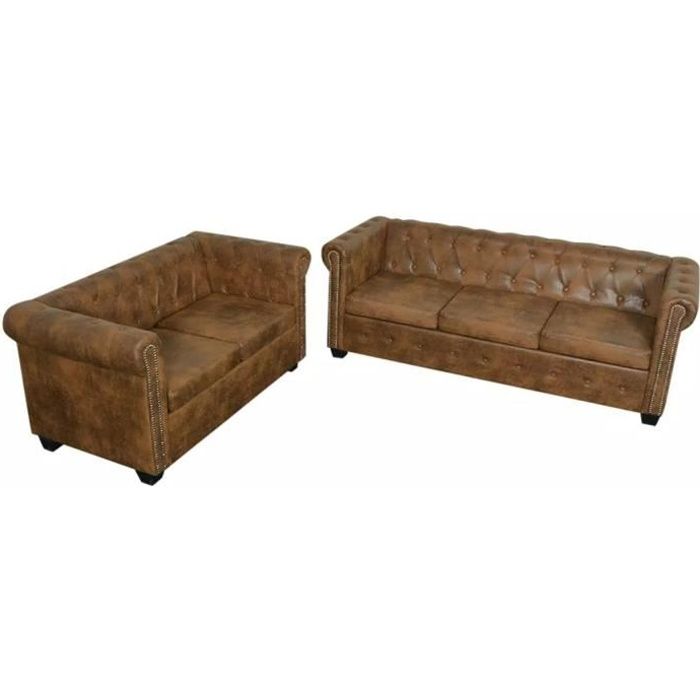 Canapé Chesterfield - vidaXL - 2 et 3 places - Cuir artificiel - Marron - Élégance Chic