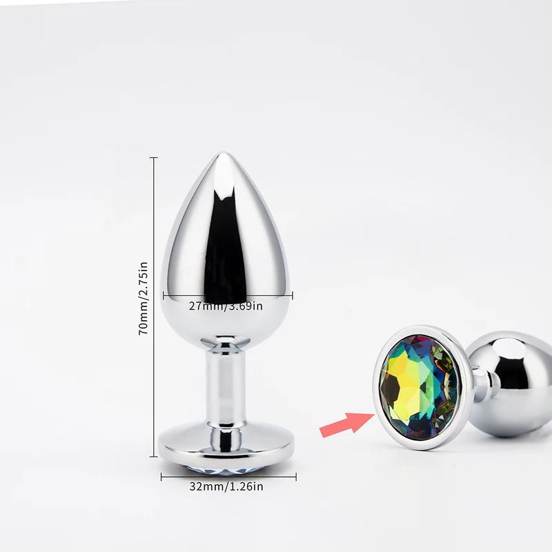 3 Sizes Metal Anal Plug Smaller Smooth Stainless Steel Butt Plug Colorful Crystal Round Anus Plug Adults Anal Sex Toys For Women
