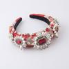 Cerchietti scintillanti con gemma rossa trasparente, imbottiti con strass di diamanti, per capelli da sposa da donna, accessori di lusso per capelli da matrimonio