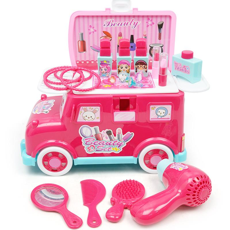 Girls Play House Educational Toys, Simulated Dresser Makeup Toy Set, Multi-Functional Storage Bus