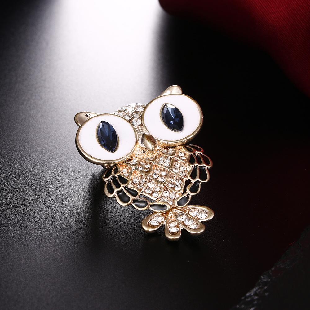 Korean-Style Owl Brooch with Rhinestones for Women