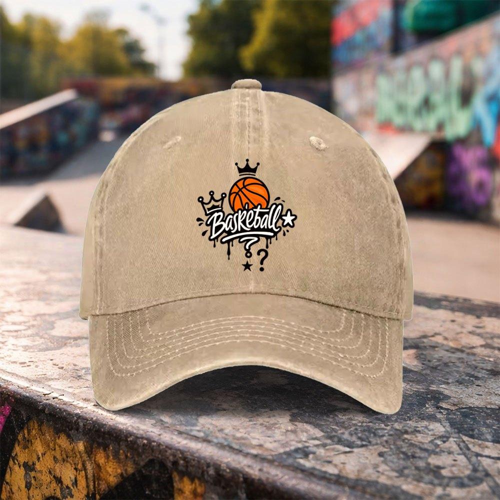 pc Unisex Duckbill Baseball Cap with Basketball Graffiti Print Adjustable Washed Cap Suitable for Outdoor Sports Casual Wear