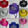 In-Stock Pink & Silver Fringed Rhinestone Crown Velour Western Cowboy Hat