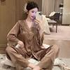 New Ice Silk Pajamas Women's Spring and Autumn High-end Light Luxury French Lace Suit Long-sleeved Cardigan Can Be Worn Outside Loungewear