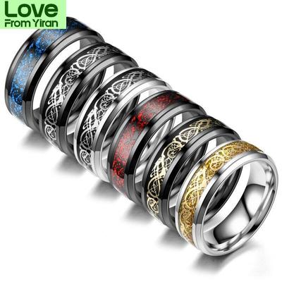 8mm Mode Dragon Veins Edelstahl Ring Für Männer Hip Hop Schmuck Paar Ringe Silber Schwarz Anello Uomo Großhandel