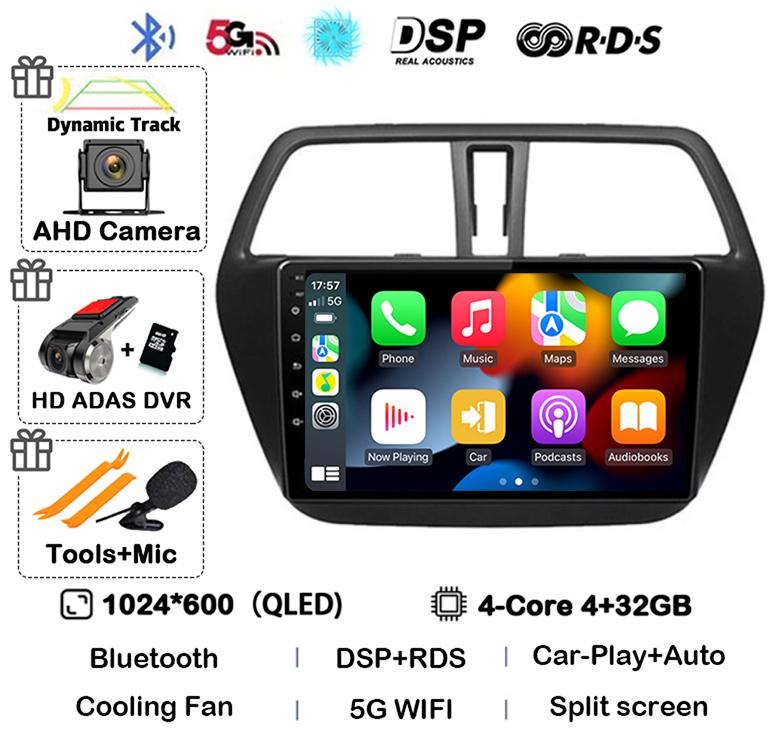Android 14 Carplay WIFI 4G For Suzuki S-Cross SX4 2014 2015 2016 2017 Auto Car Radio GPS Multimedia Player Stereo Head Unit DSP