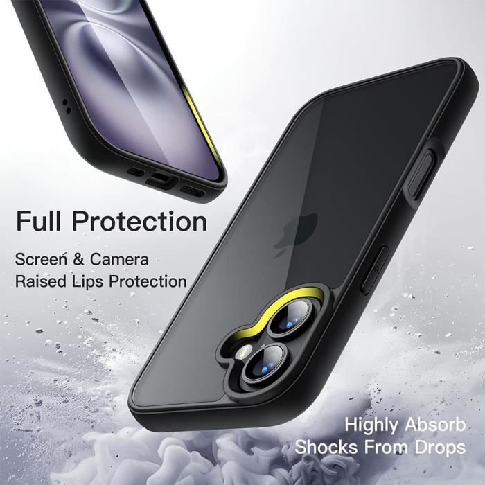 Coque + 2 Verres Trempés pour iPhone 16 Plus - Coque Antichoc Rigide Noir avec Dos Translucide