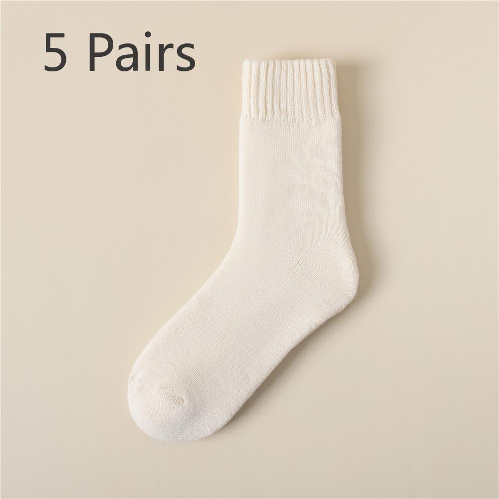 5 Pairs Cashmere Socks Women's Autumn and Winter Plus Cashmere Thick Mid-tube Socks Plush Super Thick Month Socks Winter Stockings