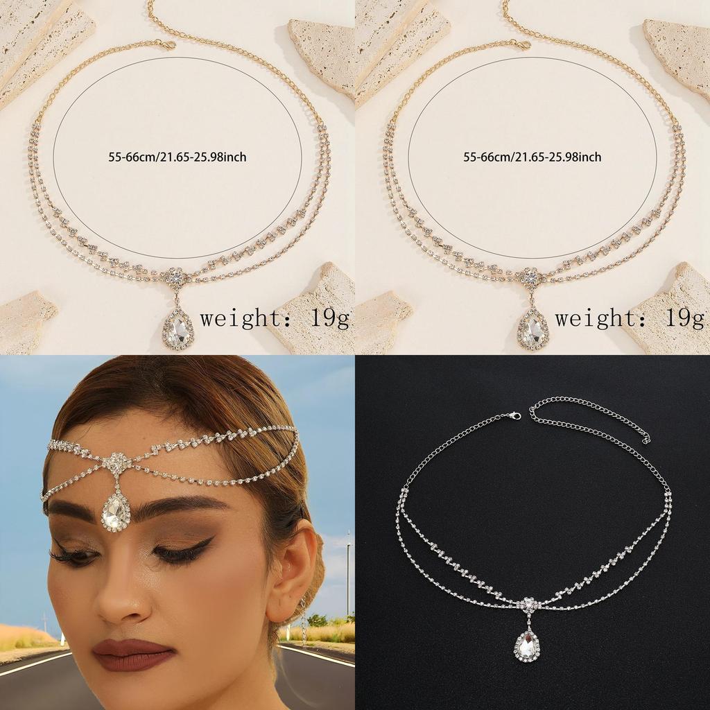 Elegant Rhinestone And Multi Layer Chain Design Silver Jewelry Headwear For Women