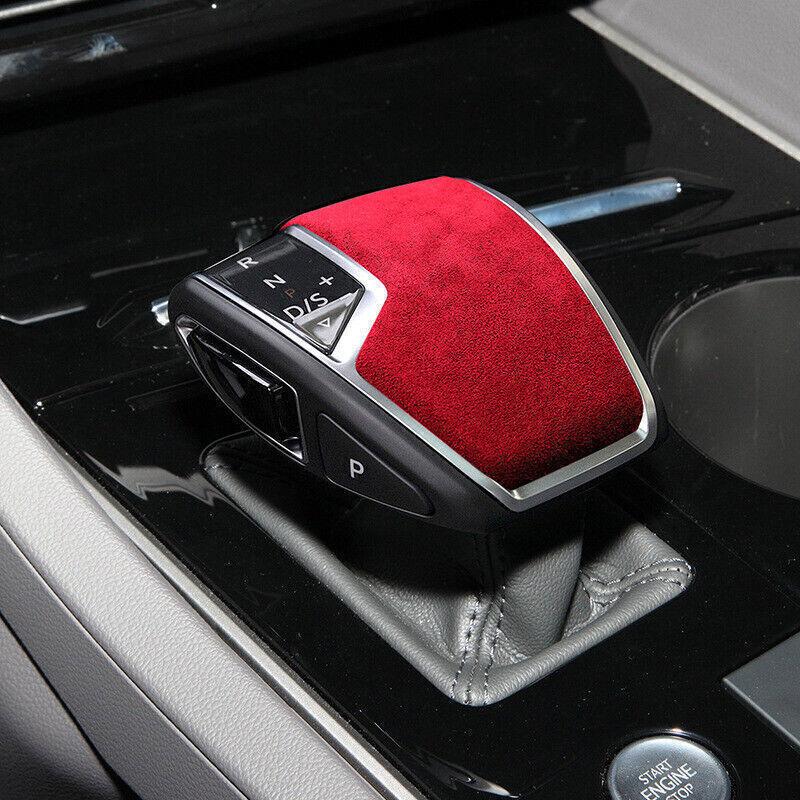 Red Suede Leather Car Gear Shift Knob Cover Trim For Volkswagen Touareg