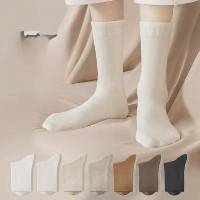 Women's Autumn/Winter Cotton Mid-Tube Socks – Solid Color, Sweat-Absorbent, Breathable, Antibacterial, Deodorant