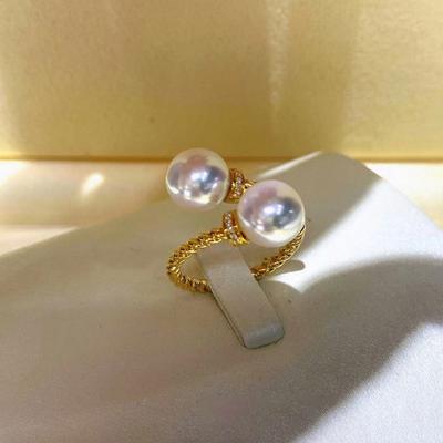 Sterling  Double Pearl Open Ring Twist Gold Color Band New Fashion Women's Accessories Wedding Jewelry