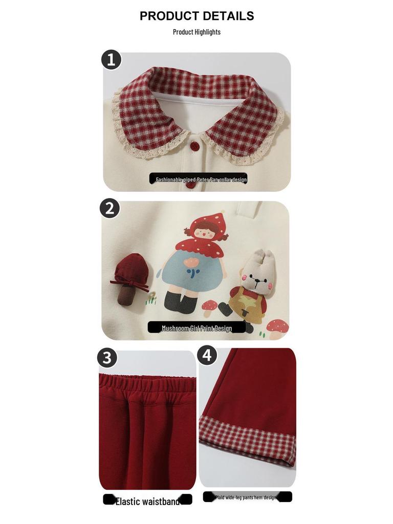 Girls' Cartoon Two-Piece Sweatshirt Set - 2025 Spring/Autumn Fashion, Fake Layered Style Casual Outfit