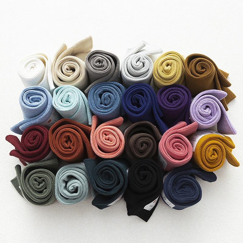 5 Pairs of Men's Retro Sweat-absorbing Vertical Striped Plain Color Cotton Mid Calf Socks