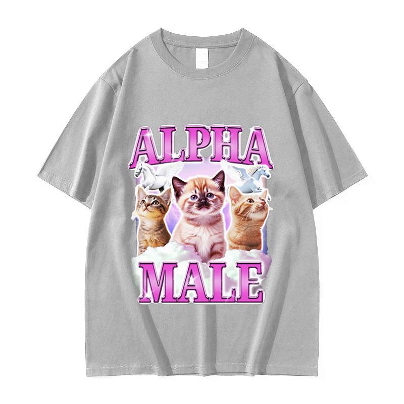 Lustige Alpha-Männchen Kätzchen Regenbogen Rosa Meme T-Shirt Unisex Damen Niedlich Rundhals Kleidung T-Shirt Harajuku Übergroße Baumwoll-T-Shirts