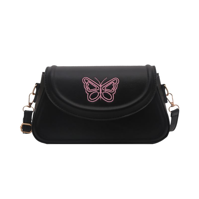Korean Version Embroidered Butterfly Bag Women's 2025 New Handbag Texture Casual Simple Shoulder Bag Solid Color Small Square Bag