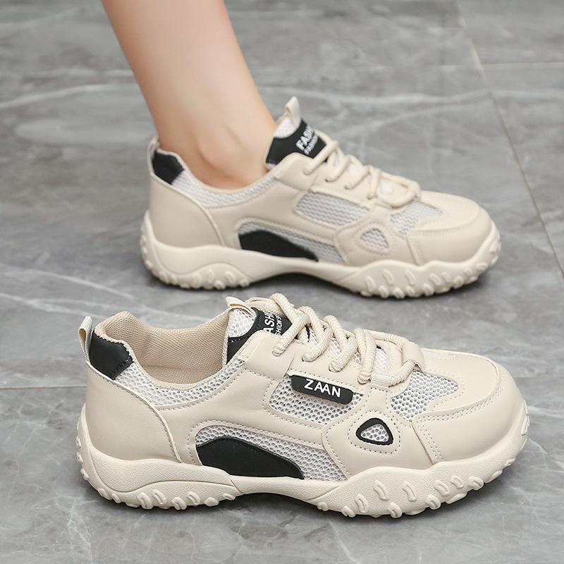 Korean version of mesh breathable sports shoes women's 2025 summer new versatile color matching lace-up low-top casual shoes outer wear
