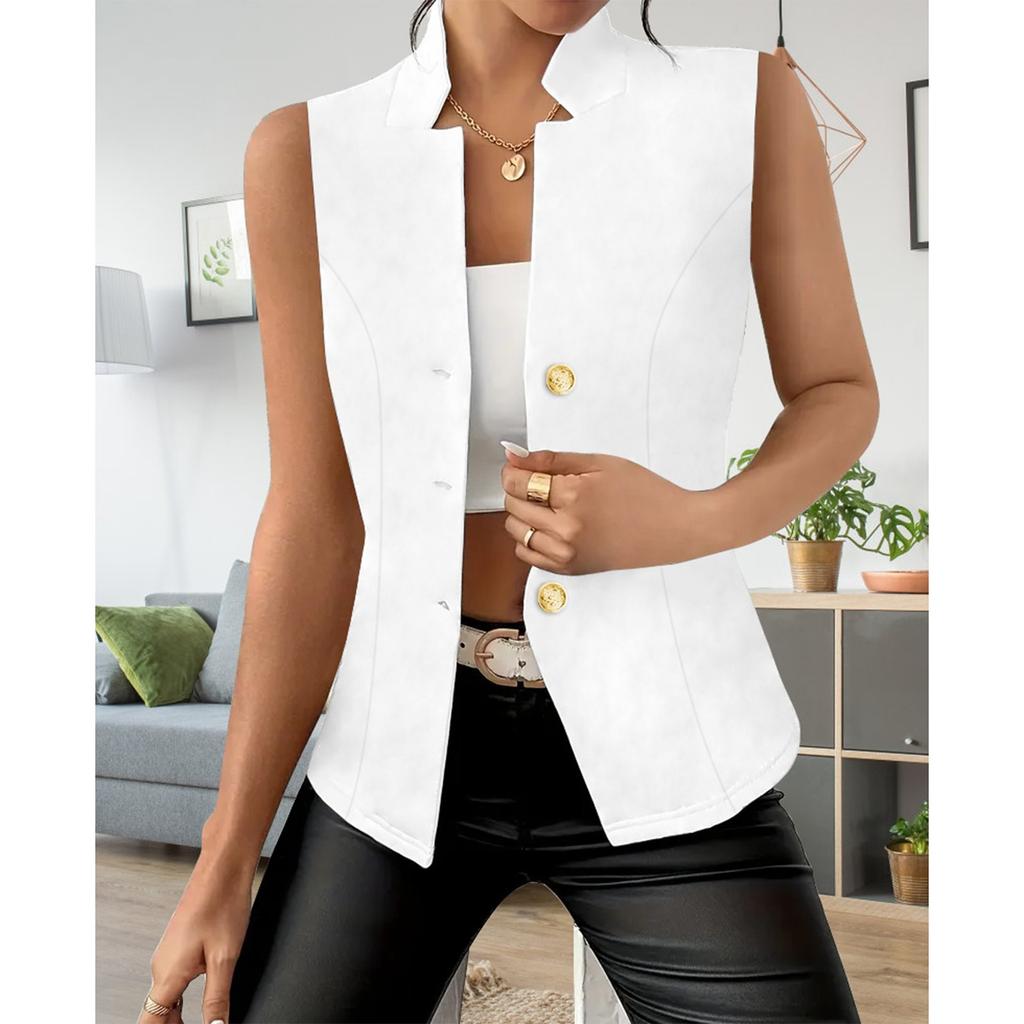 Women's Fashion Solid Color Commuting Button Vest Vest Top