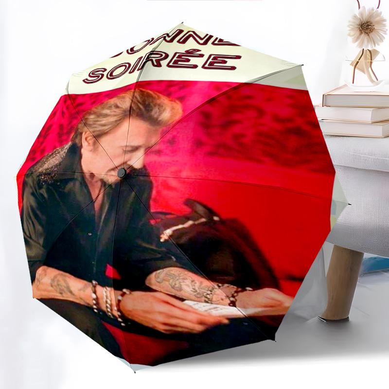 Johnny Halliday Folding Umbrella Travel Durable Travel Printing Sun Umbrella
