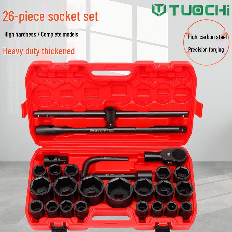 Heavy Duty 26-Piece Socket Set with 1-Inch Air Impact Wrench and 21-65mm Hex Sockets
