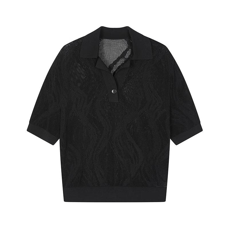 LESS 2025 Autumn Casual Short-Sleeve Polo Knit Top